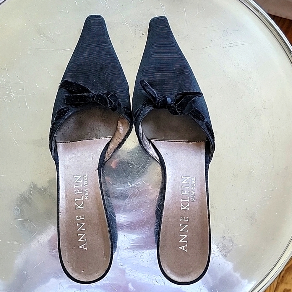 Anne Klein, Black Gros-grain Evening Mules, 9M